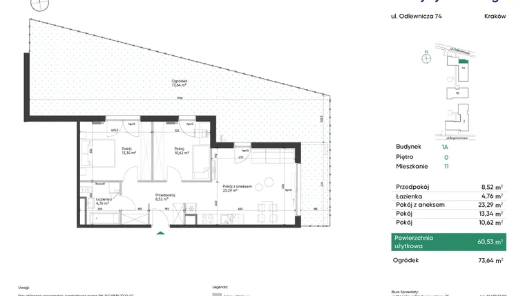 Rzut - Mieszkanie na sprzedaż 3 pokoje o powierzchni 60,53 m² - numer 1A_M11 w U Przybyszewskiego etap 4