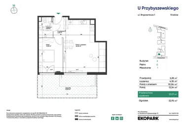 Rzut - Mieszkanie na sprzedaż 2 pokoje o powierzchni 53,01 m² - numer 2_M1 w U Przybyszewskiego etap 4