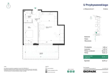 Rzut - Mieszkanie na sprzedaż 2 pokoje o powierzchni 53,5 m² - numer 2_M1 w U Przybyszewskiego etap 4