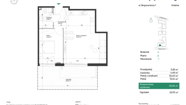 Rzut - Mieszkanie na sprzedaż 2 pokoje o powierzchni 53,5 m² - numer 2_M1 w U Przybyszewskiego etap 4