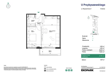 Rzut - Mieszkanie na sprzedaż 2 pokoje o powierzchni 47,5 m² - numer 2_M4 w U Przybyszewskiego etap 4
