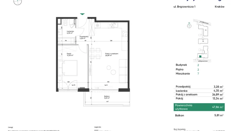 Rzut - Mieszkanie na sprzedaż 2 pokoje o powierzchni 47,86 m² - numer 2_M7 w U Przybyszewskiego etap 4