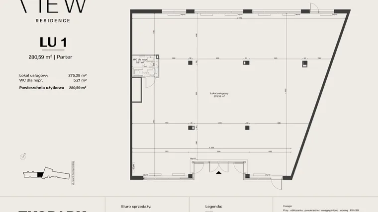 Rzut - Lokal użytkowy na sprzedaż 2 pokoje o powierzchni 280,59 m² - numer LU1 w The View