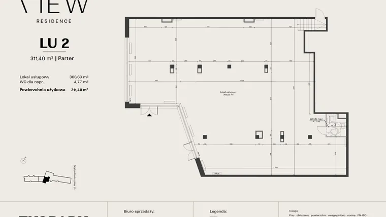 Rzut - Lokal użytkowy na sprzedaż 2 pokoje o powierzchni 311,4 m² - numer LU2 w The View