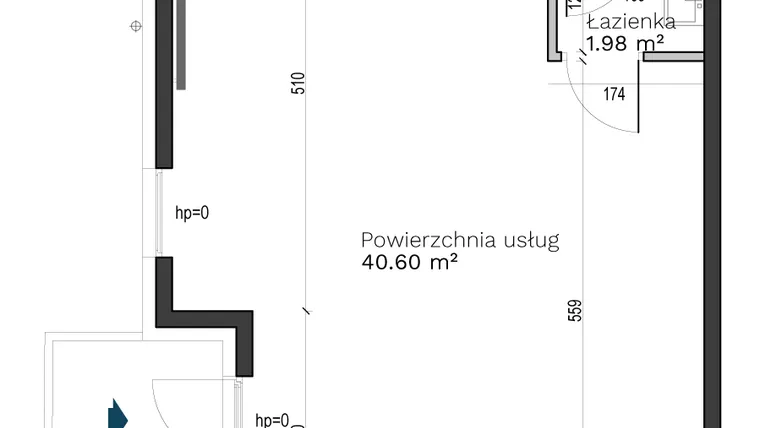 Rzut - Lokal użytkowy na sprzedaż 1 pokój o powierzchni 43,78 m² - numer LU1 w Destino