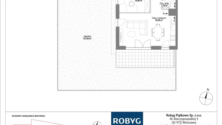 Rzut - Mieszkanie na sprzedaż 3 pokoje o powierzchni 62,19 m² - numer H1_0M01 w Piątkowo Residence etap II