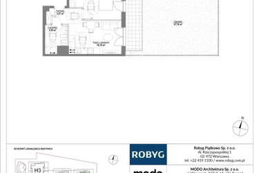Rzut - Mieszkanie na sprzedaż 2 pokoje o powierzchni 39,73 m² - numer H1_0M04 w Piątkowo Residence etap II