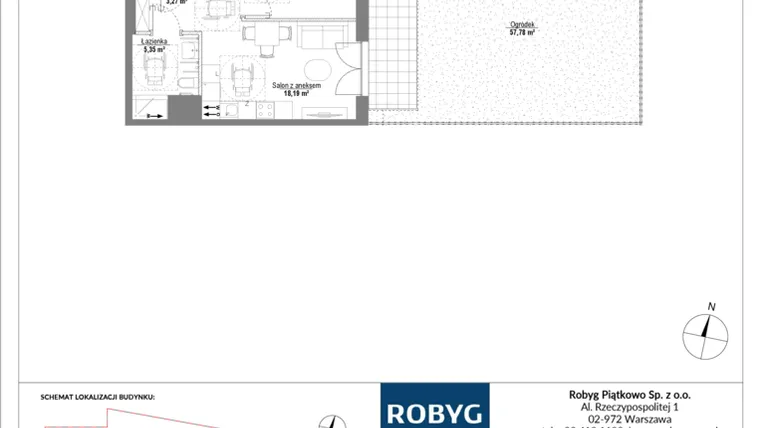 Rzut - Mieszkanie na sprzedaż 2 pokoje o powierzchni 39,73 m² - numer H1_0M04 w Piątkowo Residence etap II