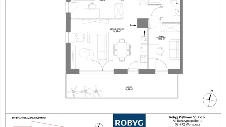 Rzut - Mieszkanie na sprzedaż 4 pokoje o powierzchni 79,49 m² - numer H1_1M01 w Piątkowo Residence etap II