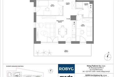 Rzut - Mieszkanie na sprzedaż 4 pokoje o powierzchni 79,49 m² - numer H1_1M01 w Piątkowo Residence etap II