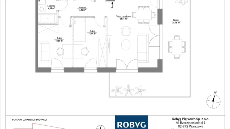 Rzut - Mieszkanie na sprzedaż 4 pokoje o powierzchni 82,92 m² - numer H1_1M05 w Piątkowo Residence etap II