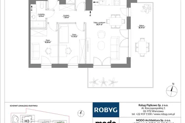 Rzut - Mieszkanie na sprzedaż 4 pokoje o powierzchni 82,92 m² - numer H1_1M05 w Piątkowo Residence etap II