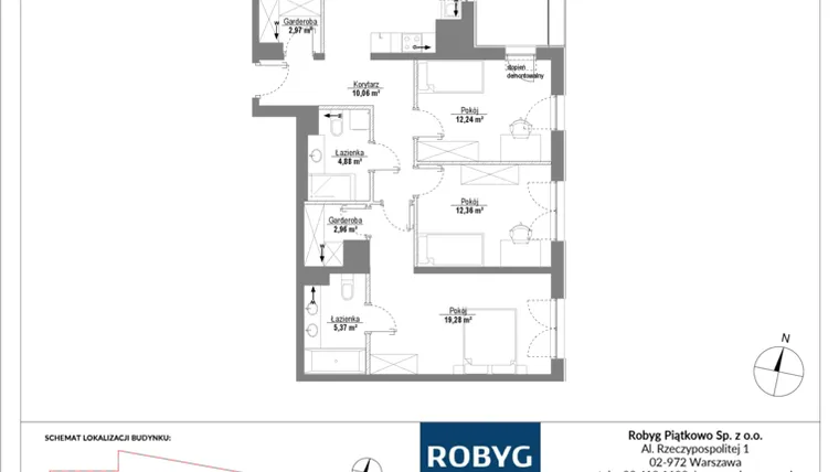 Rzut - Mieszkanie na sprzedaż 4 pokoje o powierzchni 109,79 m² - numer H1_3M03 w Piątkowo Residence etap II