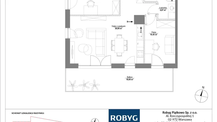 Rzut - Mieszkanie na sprzedaż 4 pokoje o powierzchni 79,43 m² - numer H1_2M01 w Piątkowo Residence etap II