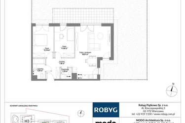 Rzut - Mieszkanie na sprzedaż 3 pokoje o powierzchni 68,11 m² - numer H2_0M03 w Piątkowo Residence etap II