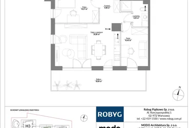 Rzut - Mieszkanie na sprzedaż 4 pokoje o powierzchni 79,49 m² - numer H2_1M01 w Piątkowo Residence etap II
