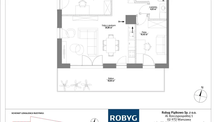 Rzut - Mieszkanie na sprzedaż 4 pokoje o powierzchni 79,49 m² - numer H2_1M01 w Piątkowo Residence etap II