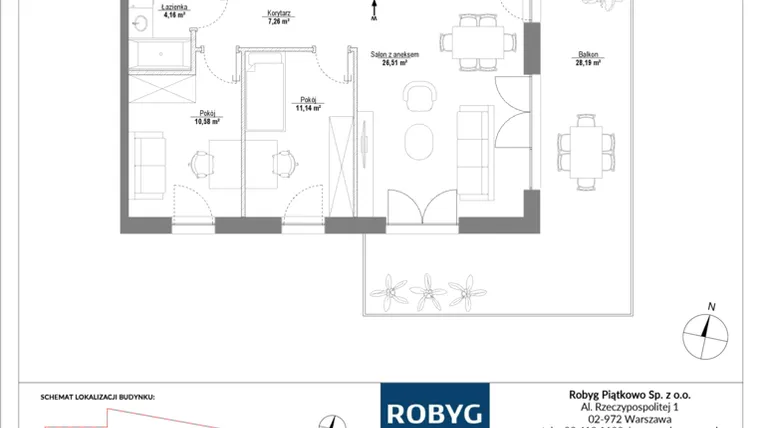 Rzut - Mieszkanie na sprzedaż 4 pokoje o powierzchni 82,92 m² - numer H1_2M05 w Piątkowo Residence etap II