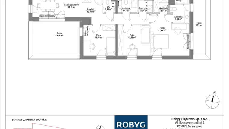 Rzut - Mieszkanie na sprzedaż 4 pokoje o powierzchni 105,26 m² - numer H1_3M01 w Piątkowo Residence etap II