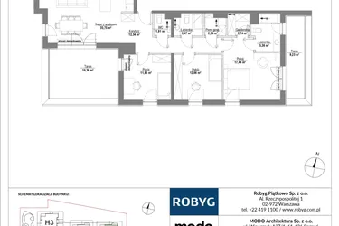Rzut - Mieszkanie na sprzedaż 4 pokoje o powierzchni 105,26 m² - numer H1_3M01 w Piątkowo Residence etap II