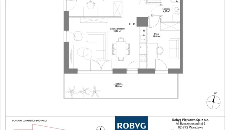 Rzut - Mieszkanie na sprzedaż 4 pokoje o powierzchni 79,43 m² - numer H2_2M01 w Piątkowo Residence etap II