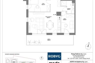 Rzut - Mieszkanie na sprzedaż 4 pokoje o powierzchni 79,43 m² - numer H2_2M01 w Piątkowo Residence etap II