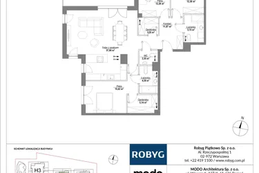 Rzut - Mieszkanie na sprzedaż 4 pokoje o powierzchni 110,31 m² - numer H2_2M02 w Piątkowo Residence etap II