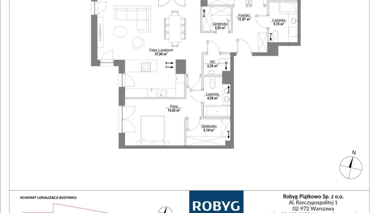Rzut - Mieszkanie na sprzedaż 4 pokoje o powierzchni 110,31 m² - numer H2_2M02 w Piątkowo Residence etap II