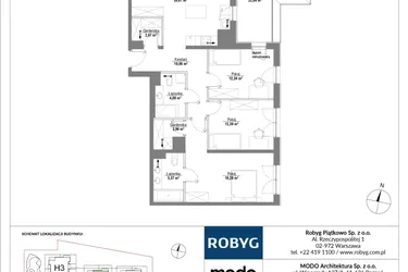 Rzut - Mieszkanie na sprzedaż 4 pokoje o powierzchni 109,79 m² - numer H2_3M03 w Piątkowo Residence etap II