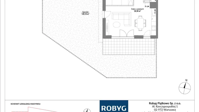 Rzut - Mieszkanie na sprzedaż 3 pokoje o powierzchni 62,19 m² - numer H3_0M01 w Piątkowo Residence etap II