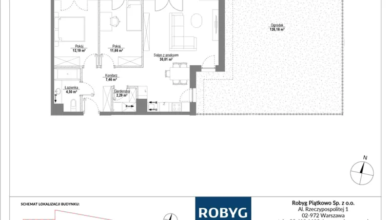 Rzut - Mieszkanie na sprzedaż 3 pokoje o powierzchni 68,11 m² - numer H3_0M03 w Piątkowo Residence etap II
