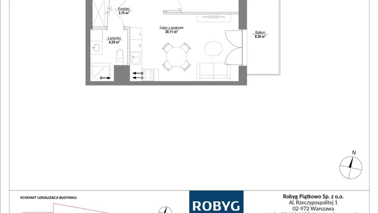 Rzut - Mieszkanie na sprzedaż 2 pokoje o powierzchni 40,05 m² - numer H3_2M04 w Piątkowo Residence etap II