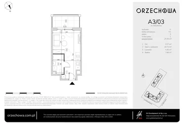 Rzut - Mieszkanie na sprzedaż 1 pokój o powierzchni 25,45 m² - numer A3-03 w Orzechowa 2
