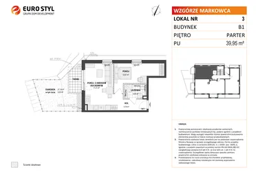 Rzut - Mieszkanie na sprzedaż 2 pokoje o powierzchni 39,95 m² - numer B1 3 w Wzgórze Markowca