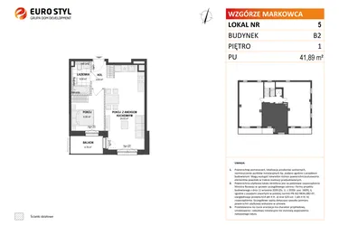 Rzut - Mieszkanie na sprzedaż 2 pokoje o powierzchni 41,89 m² - numer B2 5 w Wzgórze Markowca