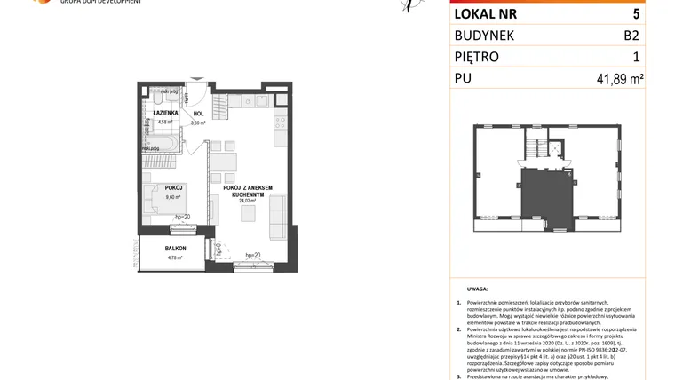 Rzut - Mieszkanie na sprzedaż 2 pokoje o powierzchni 41,89 m² - numer B2 5 w Wzgórze Markowca