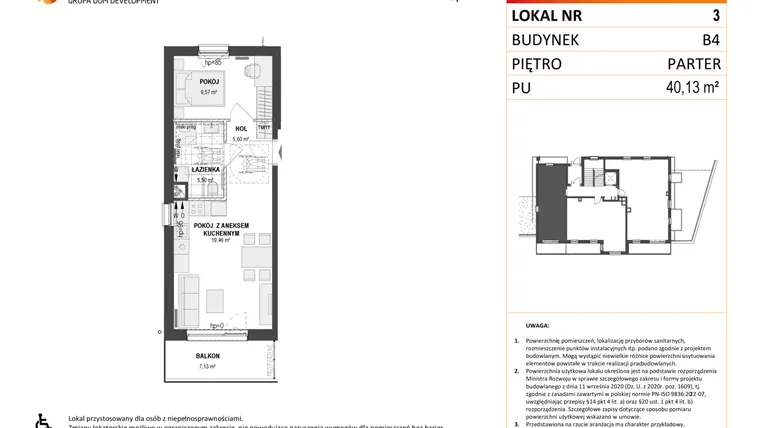 Rzut - Mieszkanie na sprzedaż 2 pokoje o powierzchni 39,94 m² - numer B4 3 w Wzgórze Markowca