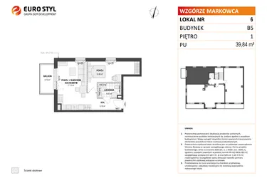Rzut - Mieszkanie na sprzedaż 2 pokoje o powierzchni 39,88 m² - numer B5 6 w Wzgórze Markowca