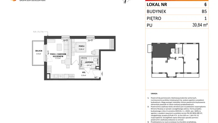 Rzut - Mieszkanie na sprzedaż 2 pokoje o powierzchni 39,88 m² - numer B5 6 w Wzgórze Markowca