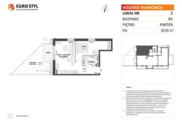 Rzut - Mieszkanie na sprzedaż 2 pokoje o powierzchni 39,95 m² - numer B5 3 w Wzgórze Markowca