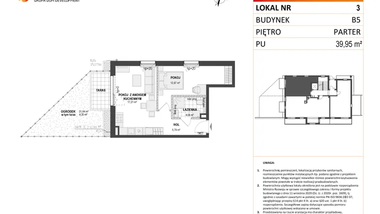 Rzut - Mieszkanie na sprzedaż 2 pokoje o powierzchni 39,95 m² - numer B5 3 w Wzgórze Markowca