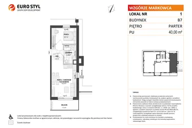 Rzut - Mieszkanie na sprzedaż 2 pokoje o powierzchni 40 m² - numer B7 1 w Wzgórze Markowca