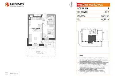Rzut - Mieszkanie na sprzedaż 2 pokoje o powierzchni 41,92 m² - numer B10 2 w Wzgórze Markowca
