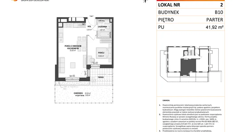 Rzut - Mieszkanie na sprzedaż 2 pokoje o powierzchni 41,92 m² - numer B10 2 w Wzgórze Markowca