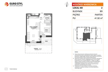 Rzut - Mieszkanie na sprzedaż 2 pokoje o powierzchni 41,92 m² - numer B9 2 w Wzgórze Markowca