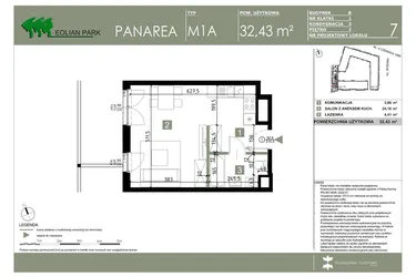 Rzut - Mieszkanie na sprzedaż 1 pokój o powierzchni 32,43 m² - numer B_7 w Panarea