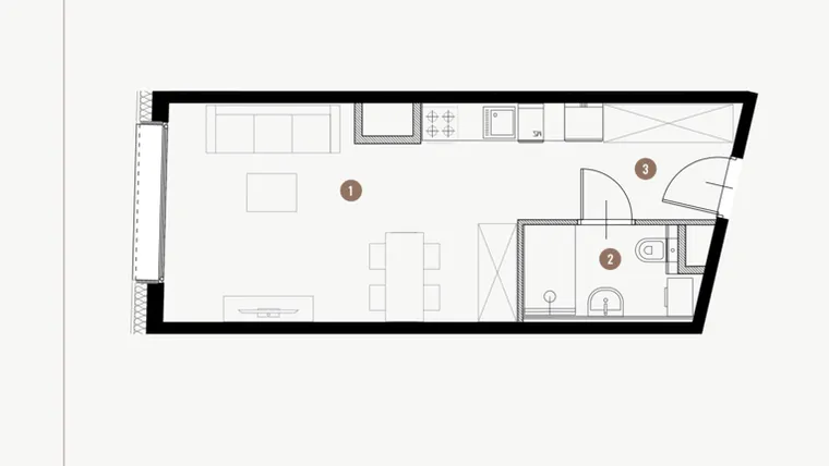 Rzut - Mieszkanie na sprzedaż 1 pokój o powierzchni 28,34 m² - numer I.7.2 w Tuwima Apartments