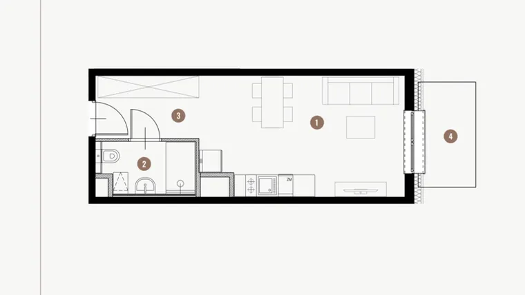 Rzut - Mieszkanie na sprzedaż 1 pokój o powierzchni 26,96 m² - numer II.7.14 w Tuwima Apartments