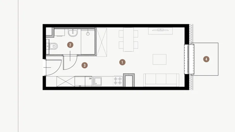 Rzut - Mieszkanie na sprzedaż 1 pokój o powierzchni 26,72 m² - numer I.6.17 w Tuwima Apartments