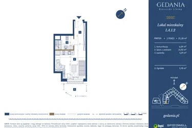 Rzut - Mieszkanie na sprzedaż 1 pokój o powierzchni 25,3 m² - numer I.A.1.2 w GEDANIA Riverside Living